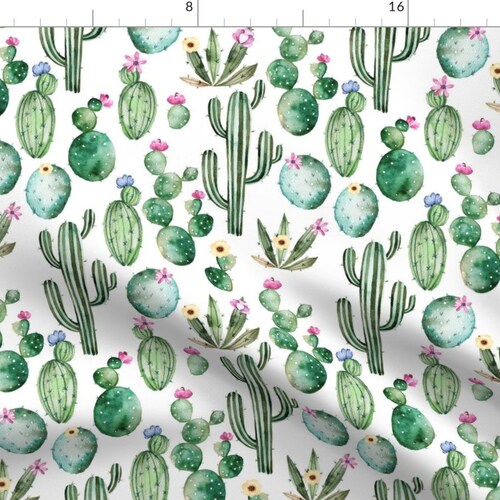 Blush Cactus Watercolor Fabric Tropical Hand Drawn Etsy