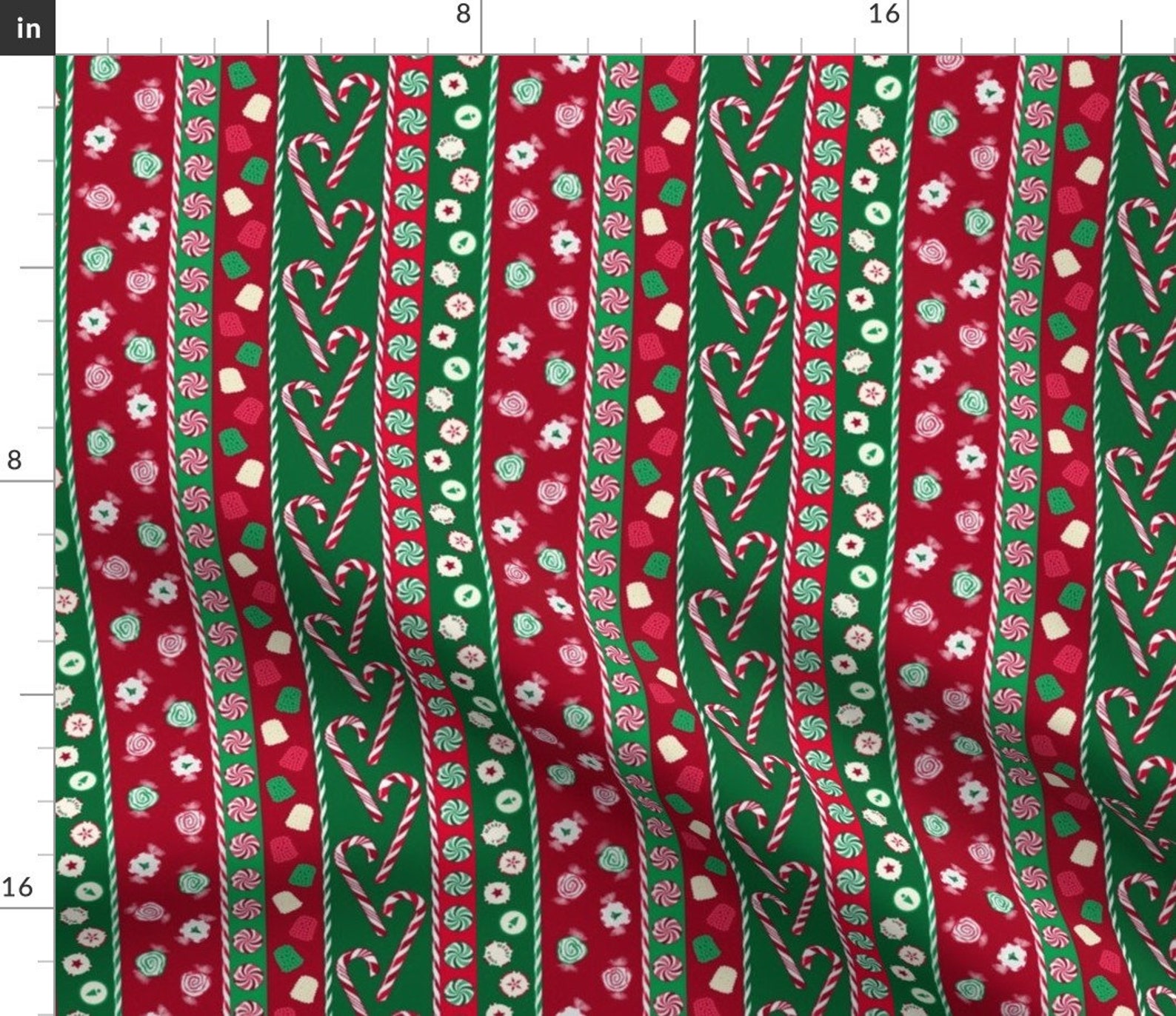 Christmas Stripe Fabric Christmas Candy Stripes Green Red | Etsy