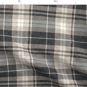 Autumn Plaid Apparel Fabric - Neutral Plaid Charcoal by littlearrowdecor - Fall Neutrals Charcoal Beige Clothing Fabric by Spoonflower