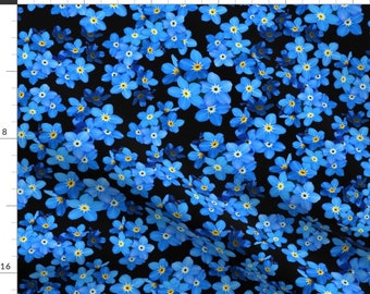 Floral Fabric - Forget Me Not By Mysticalarts - Black Cobalt Royal Blue Ditsy Flowers Garden Cotton Fabric By The Yard With Spoonflower