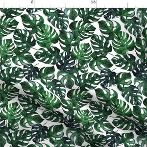 Monstera Leaves Fabric - Monstera Palm Leaves - Dark Green On White By Sugarpinedesign - Monstera Cotton Fabric By The Yard With Spoonflower