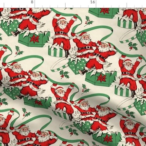 Vintage Christmas Fabric - Retro Santa by angelandspot - Retro Santa Beige Green Red Mid Century Modern  Fabric by the Yard by Spoonflower