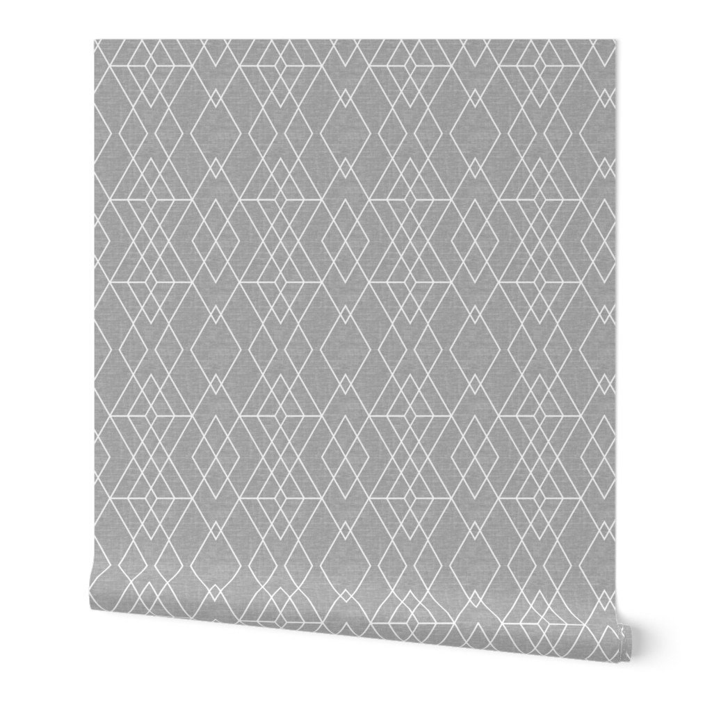 Gray Diamond Geometric Wallpaper Grid Texture Gray by Kimsa Etsy