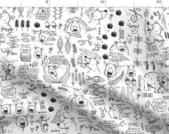 Black and White Woodland Bear Fabric - More Than I Can Bear By Mulberry Tree - Woodland Bear Cotton Fabric By The Yard With Spoonflower
