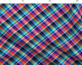 Bright Madras Fabric - Madras Plaid Tropical Night by eclectic_house - Hot Pink Plaid Aqua Tartan Gingham Fabric by the Yard by Spoonflower