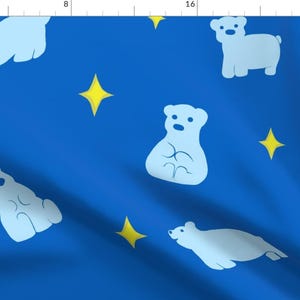Polar Bear Fabric - Baby Polar Bear by thezeldadoll - Winter Cute Bear Light Blue Yellow Star Blizzard Fabric by the Yard by Spoonflower