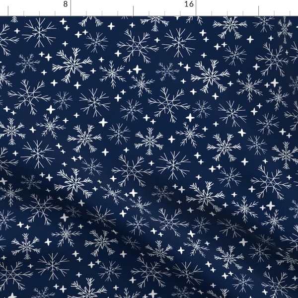 Winter Snowflakes // Dark Blue Snowflake Xmas Holiday Christmas By Andrea Lauren - Cotton fabric by the yard with Spoonflower