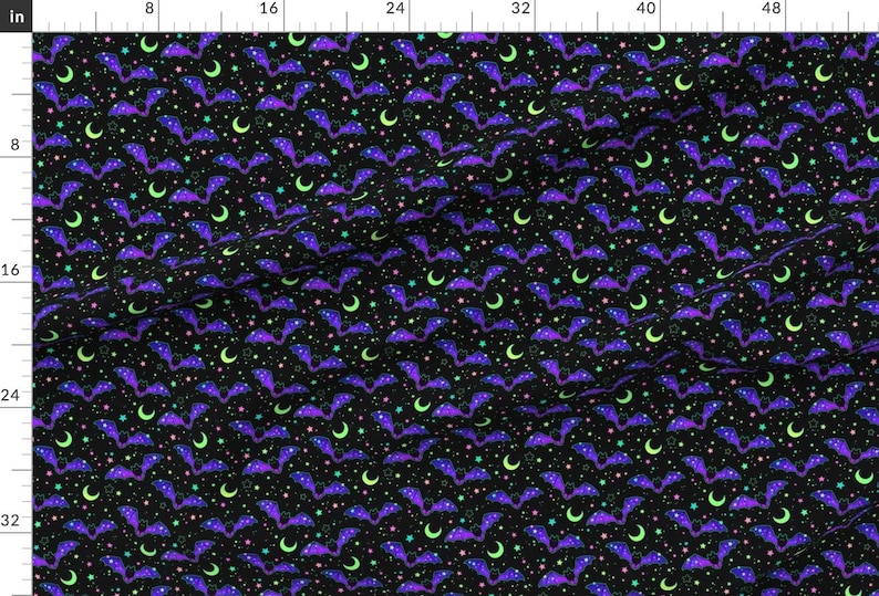 Halloween Apparel Fabric - Bats And Stars by capricornsun - Spooky Trick Or Treat Bats Moon Stars Night Sky Clothing Fabric by Spoonflower image 2