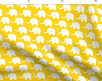 Yellow Elephant Fabric - Elephant Parade On Sunshine Yellow By Thewellingtonboot - Gender Neutral Cotton Fabric By The Yard With Spoonflower
