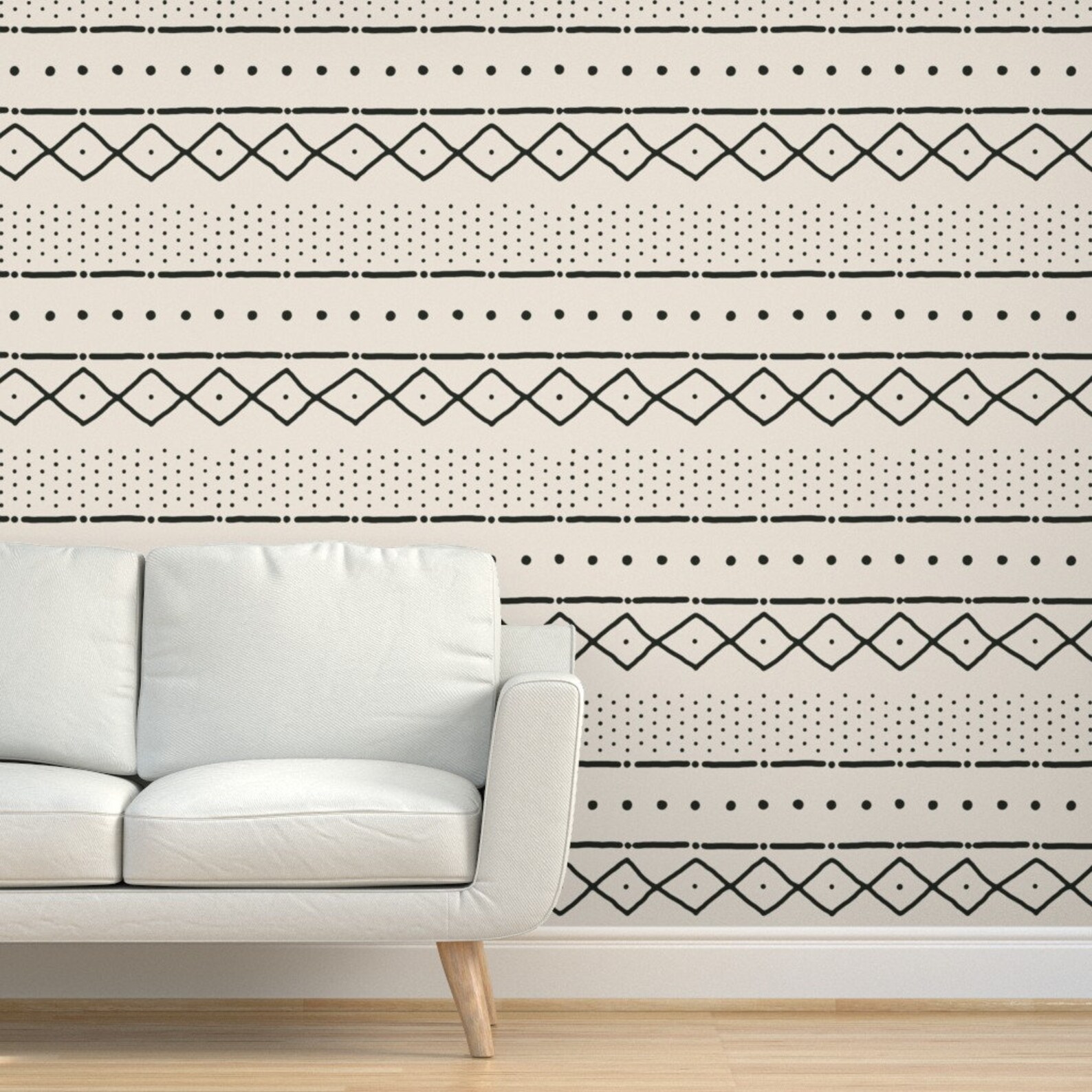 Mudcloth Wallpaper Mudcloth in Black on Bone by Domesticate - Etsy