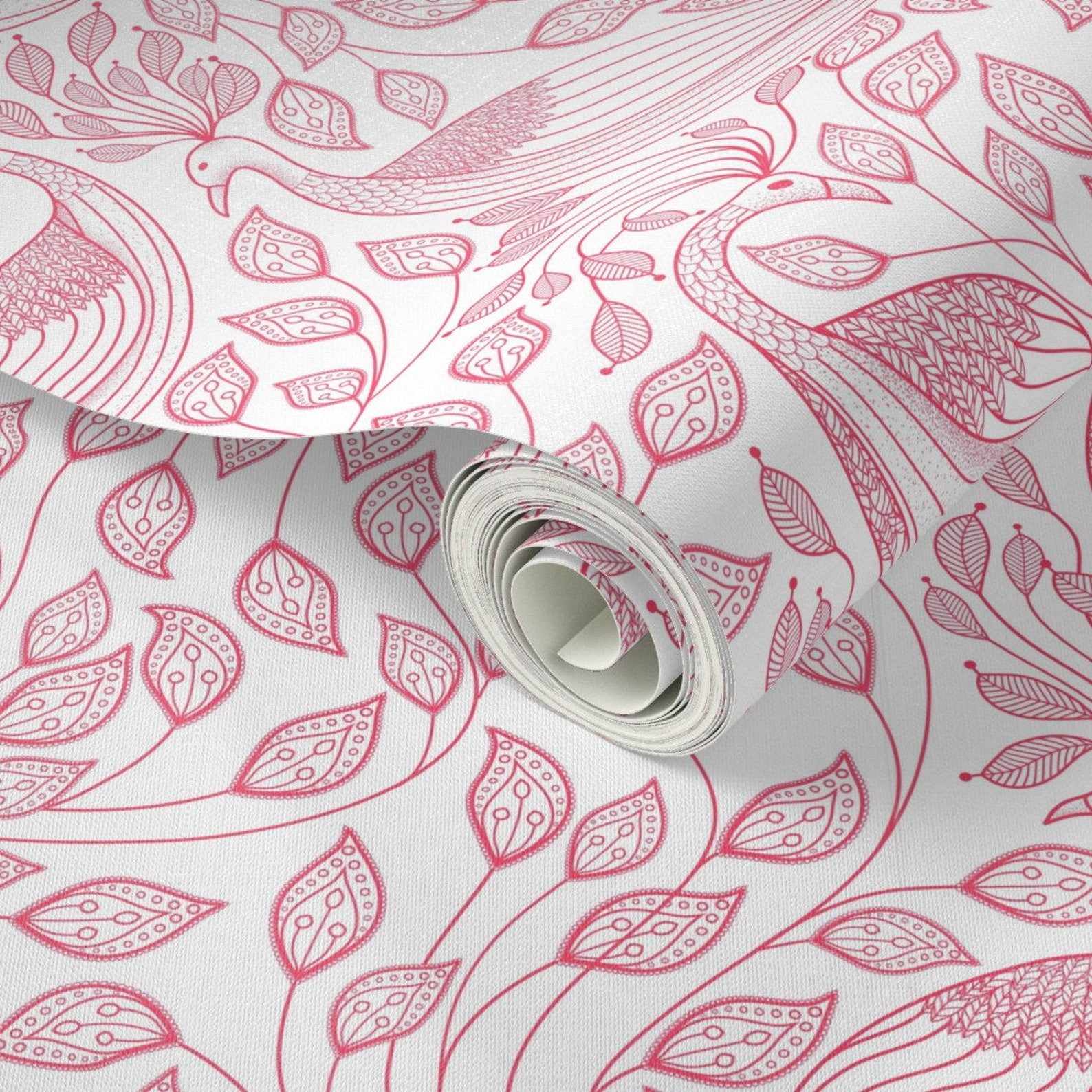 Peacock Toile Wallpaper Toile Peacock Red by Vo Aka - Etsy