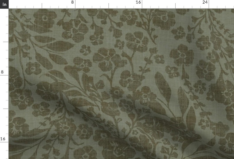 Cottage Fabric - Cottage Floral Olive by pamela_griffin_studio - Botanical Moody Vintage Bohemian Rustic Fabric by the Yard by Spoonflower image 1