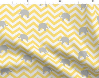 Elephant Chevron Fabric - Sunny Days By Willowlanetextiles - Yellow Gender Neutral Baby Nursery Cotton Fabric By The Yard With Spoonflower