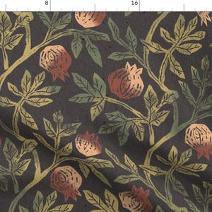 Victorian Fabric - Pomegranate Brown by apostrofodesign - Pomegranate Folk Art Dark Brown Green Fabric by the Yard by Spoonflower