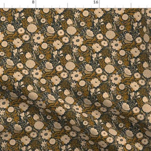 Boho Fabric - Benita Floral Small by scarlet_soleil - Rustic Floral Botanical Block Print Small Scale Blue Fabric by the Yard by Spoonflower