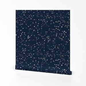 Papel tapiz despegable y adhesivo con constelaciones azules: espacio, estrellas, astronomía: decoración de pared: constelaciones de emerysmithstudio
