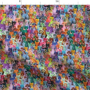 Colorful Cats Fabric - Pussycats Galore By Hippopottermiss - Rainbow Small Scale Kids Pets Kitten Cotton Fabric By The Yard With Spoonflower