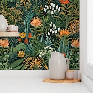 Papier peint floral vert Fleurs déco déco par seamless_surface_design Papier peint amovible amovible chardon orange par Spoonflower image 7