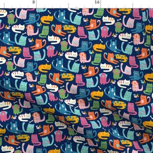 Whimsical Pets Fabric - Cats And Dogs On Navy by teri_larson - Colorful Bright Cats Dogs Playful Kids  Fabric by the Yard by Spoonflower