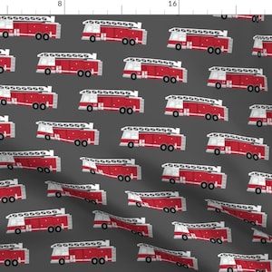 Fire Engines Fabric - (Large Scale) Fire Trucks - Dark Red By Littlearrowdesign - Fire Truck Gray Cotton Fabric By The Yard With Spoonflower