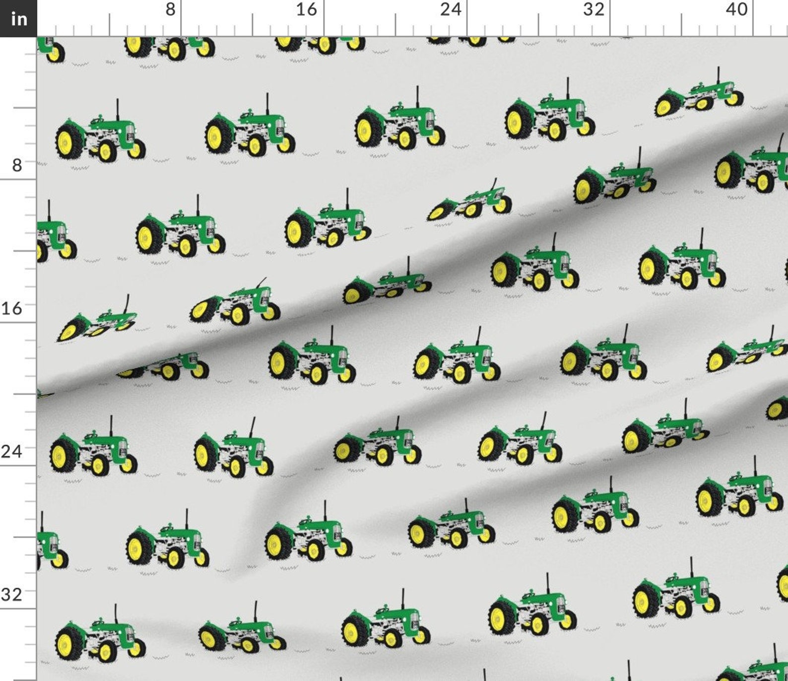 Green Tractor Fabric Green Tractor by Pennyroyal Green Etsy