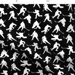 Black And White Hockey Fabric - Hockey Players On Black Small By Thinlinetextiles - Winter Sport Cotton Fabric By The Yard With Spoonflower