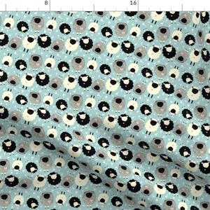 Little Sheep Fabric - Itsy Bitsy Ditsy Sheep (Blue) By Pattyryboltdesigns - Sheep Blue Black Grey Cotton Fabric By The Yard With Spoonflower