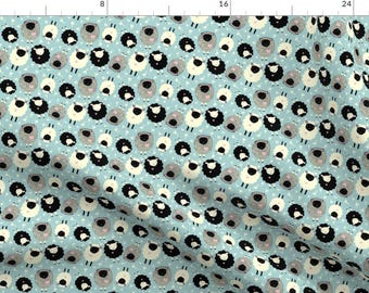 Little Sheep Fabric - Itsy Bitsy Ditsy Sheep (Blue) By Pattyryboltdesigns - Sheep Blue Black Grey Cotton Fabric By The Yard With Spoonflower