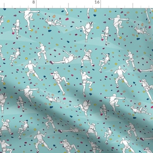 Rock Climbing Fabric - Rock Climbers On Pale Blue By Landpenguin - Mountain Climbing Gym Cotton Fabric By The Yard With Spoonflower