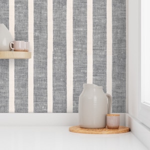 Gray Wallpaper - Gray Vertical Stripe By Everindie - Gray White Minimalist Traditional Removable Self Adhesive Wallpaper Roll by Spoonflower