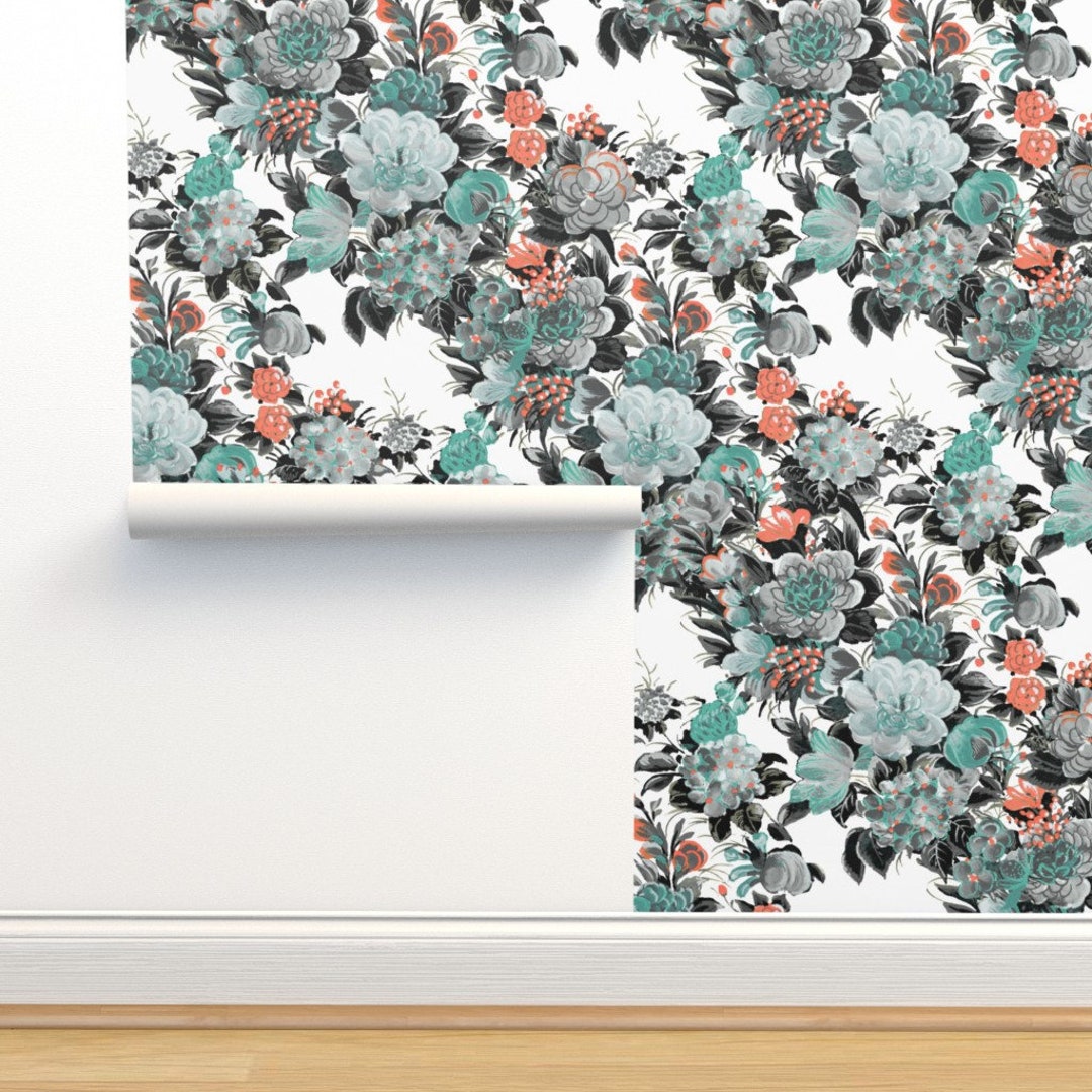 Floral Wallpaper Mid Century Floral by Peacoquettedesigns - Etsy