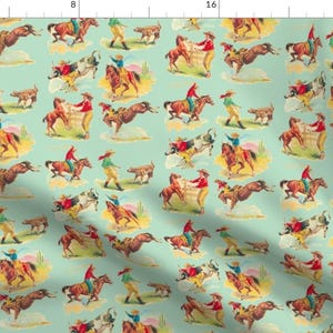 Wild West Fabric - Cowgirl Cowboy Rodeo By Parisbebe - Horses Western Vintage Kitsch Classic Cotton Fabric By The Yard With Spoonflower
