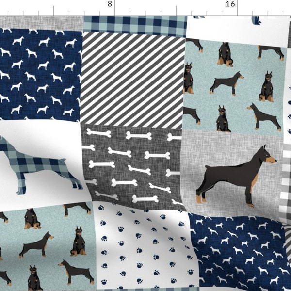 Doberman Fabric - Doberman Pinscher Pet Quilt B Cheater Quilt Dog Breed Nursery By Petfriendly - Cotton Fabric By The Yard With Spoonflower