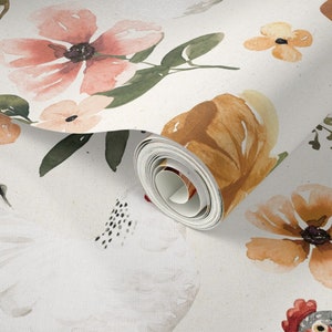 Farmhouse Wallpaper Watercolor Chicken Floral by cateandrainn Painted Hens Chickens Removable Peel and Stick Wallpaper by Spoonflower image 2