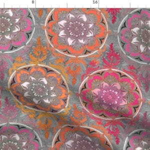 Boho Fabric - Hot Pink, Magenta Orange Super Boho Doodle Medallions By Micklyn - Boho Medallions Cotton Fabric By The Yard With Spoonflower