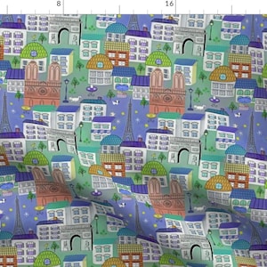 Parisian Cityscape Fabric - La Nuit Parisienne By Susan Polston - Colorful Paris Streets Decor Cotton Fabric By The Yard With Spoonflower