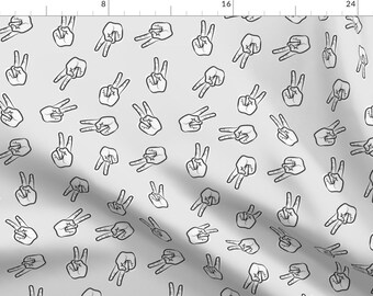 Peace Fabric - Peace Hands On Gray By Ashesandivy - Peace Signs Hands Love Hippie Neutral Gray Cotton Fabric By The Yard With Spoonflower