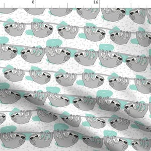 Sloth Fabric - Geo Sloth - Pale Turquoise By Andrea Lauren - Sloth Nursery Decor White Cotton Fabric by the Yard With Spoonflower