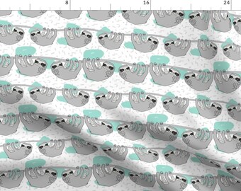 Sloth Fabric - Geo Sloth - Pale Turquoise By Andrea Lauren - Sloth Nursery Decor White Cotton Fabric by the Yard With Spoonflower