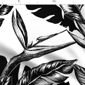 Strelitzia Tropical Leaves Fabric - Black And White Paradise By Gingerlique - Strelitzia Cotton Fabric by the Yard with Spoonflower