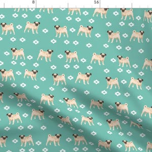 Pug Fabric - Pug Dog Breed Watercolor Pet Dog Lover Gift Turquoise By Charlottewinter - Cute Pug Cotton Fabric by the Yard with Spoonflower