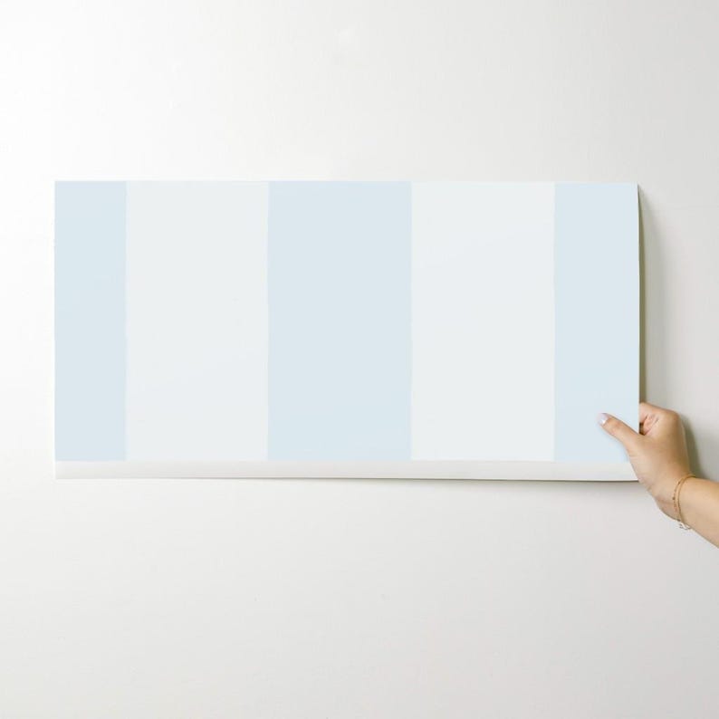 Stripe Peel and Stick Wallpaper - Soft Colors Pastel Blue Wide Large Stripe - Removable Wall Decor Art - Pale Blue And White by ellencarroll image 9