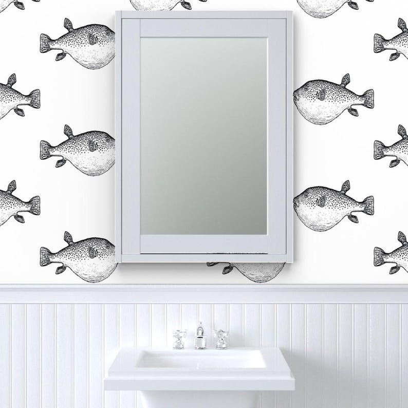 Buffer Fish Peel and Stick Wallpaper - Blowfish Puffer Fish Blowfish Coastal Chic - Removable Wall Decor Art - Pufferfish by eti_enne image 8