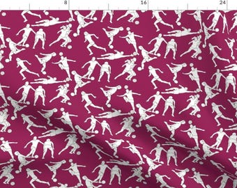 Soccer Fabric - Soccer On Raspberry By Landpenguin - Soccer Kids Sports Cotton Fabric By The Yard With Spoonflower