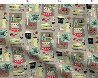 Vintage Kitchen Fabric - Kitchenette By Neryl - Mod Mid Century Retro Kitchen Cotton Fabric By The Yard With Spoonflower
