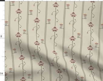 Beige Floral Stripe Fabric - Iris Nouveau Stripes by soft_sophistication - Art Deco Craftsman Art Nouveau Fabric by the Yard by Spoonflower