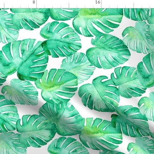 Monstera Fabric - Watercolor Monstera Leaf (90) By Littlearrowdesign - Monstera Leaves Green Cotton Fabric By The Yard With Spoonflower