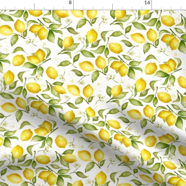 Little Lemons Fabric - Small Lemon Blossoms By Laurapol - Yellow Green Citrus Flowers Mask Scale Cotton Fabric By The Yard With Spoonflower