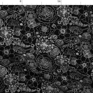 Black and White Floral Fabric - Contrast Bouquet In Black By Graceful - Baby Girl Floral Nursery Cotton Fabric By The Yard With Spoonflower