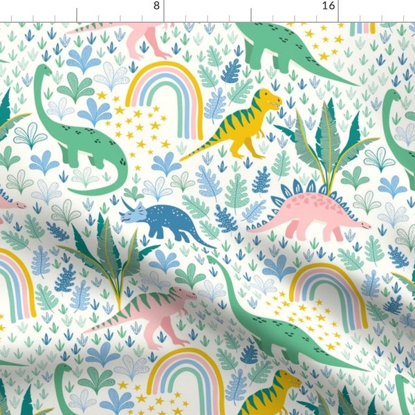 Pastel Dinosaurs Fabric - Dinosaur Dreams By Vivdesign - Dino Rainbow Gender Neutral Baby Nursery Cotton Fabric By The Yard With Spoonflower